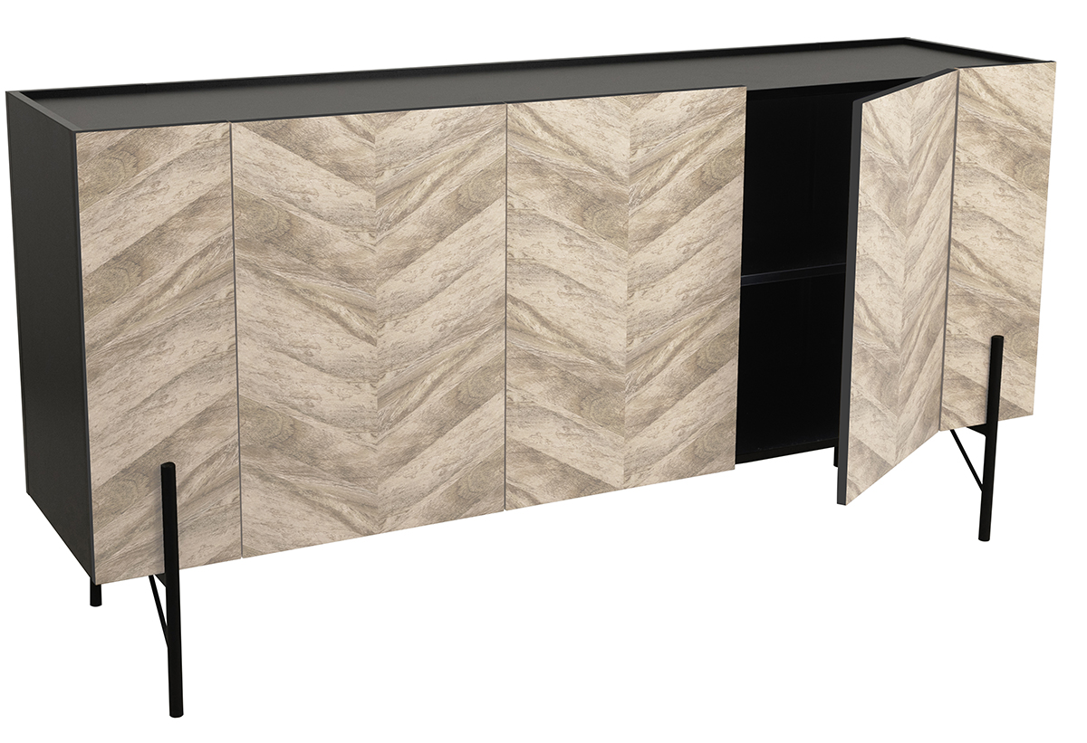 Απεικονίζεται ο μπουφές μαζί με τα ντουλάπια και τον αποθηκευτικό του χώρο.